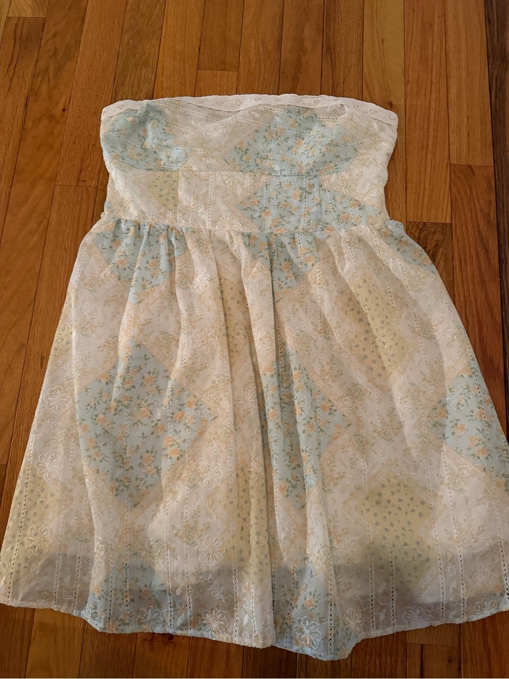 Altar'd State Strapless White Cream and Light Blue Floral Dress